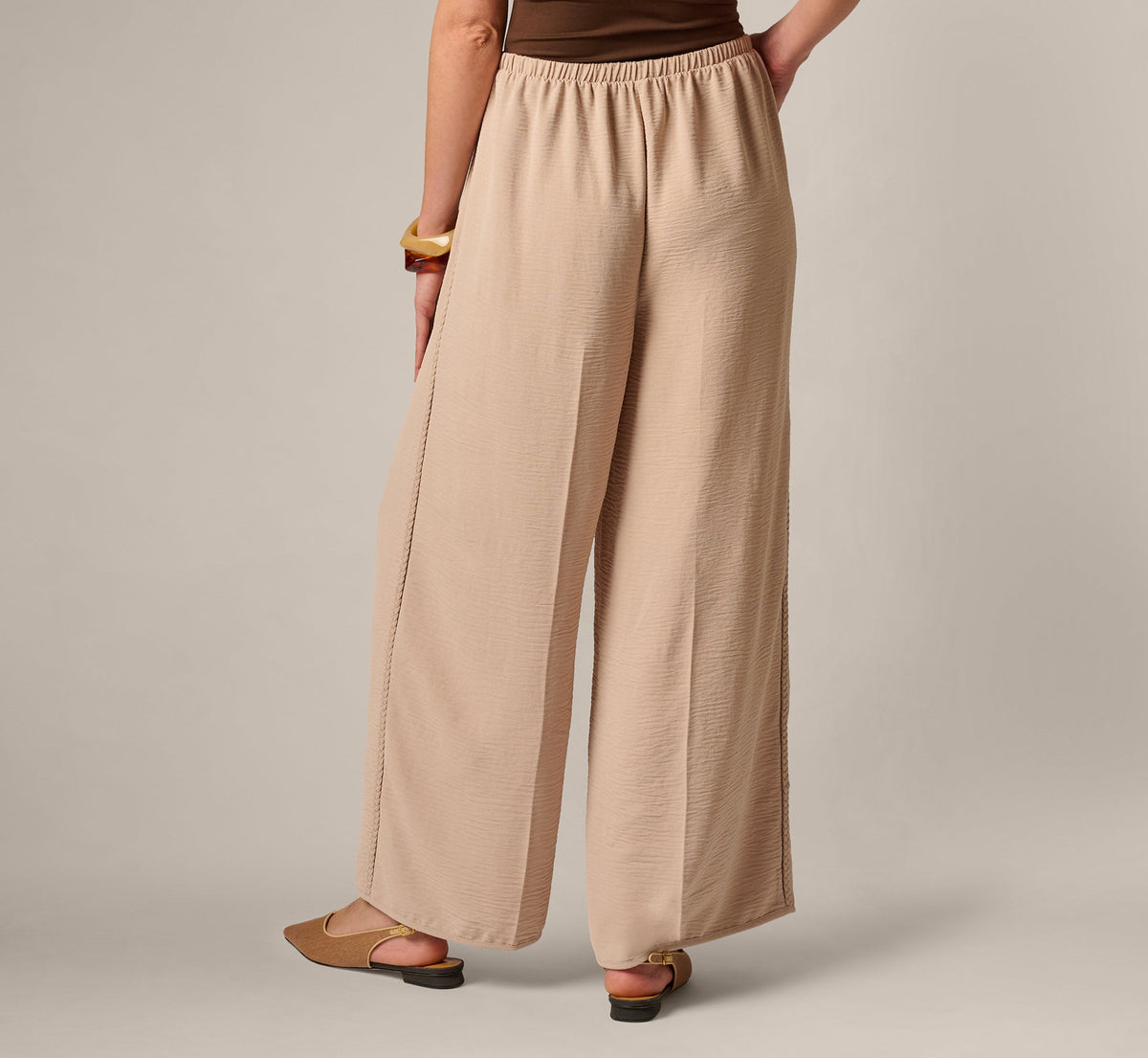 Wide Leg Airflow Braided Trim Pant - Bamboo | Adrianna Papell