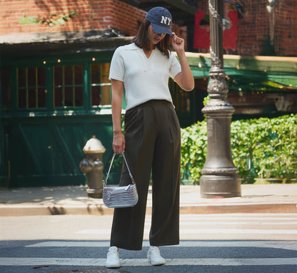 Wide Leg Pleated Trouser - Military Green | Adrianna Papell
