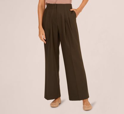 Wide Leg Pleated Trouser - Military Green | Adrianna Papell