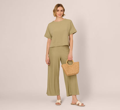 Wide Leg Rib Knit Pants - Dusty Sage Green | Adrianna Papell