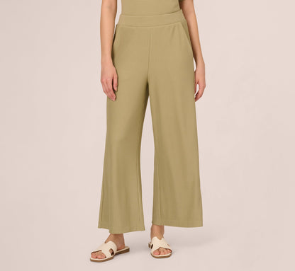 Wide Leg Rib Knit Pants - Dusty Sage Green | Adrianna Papell