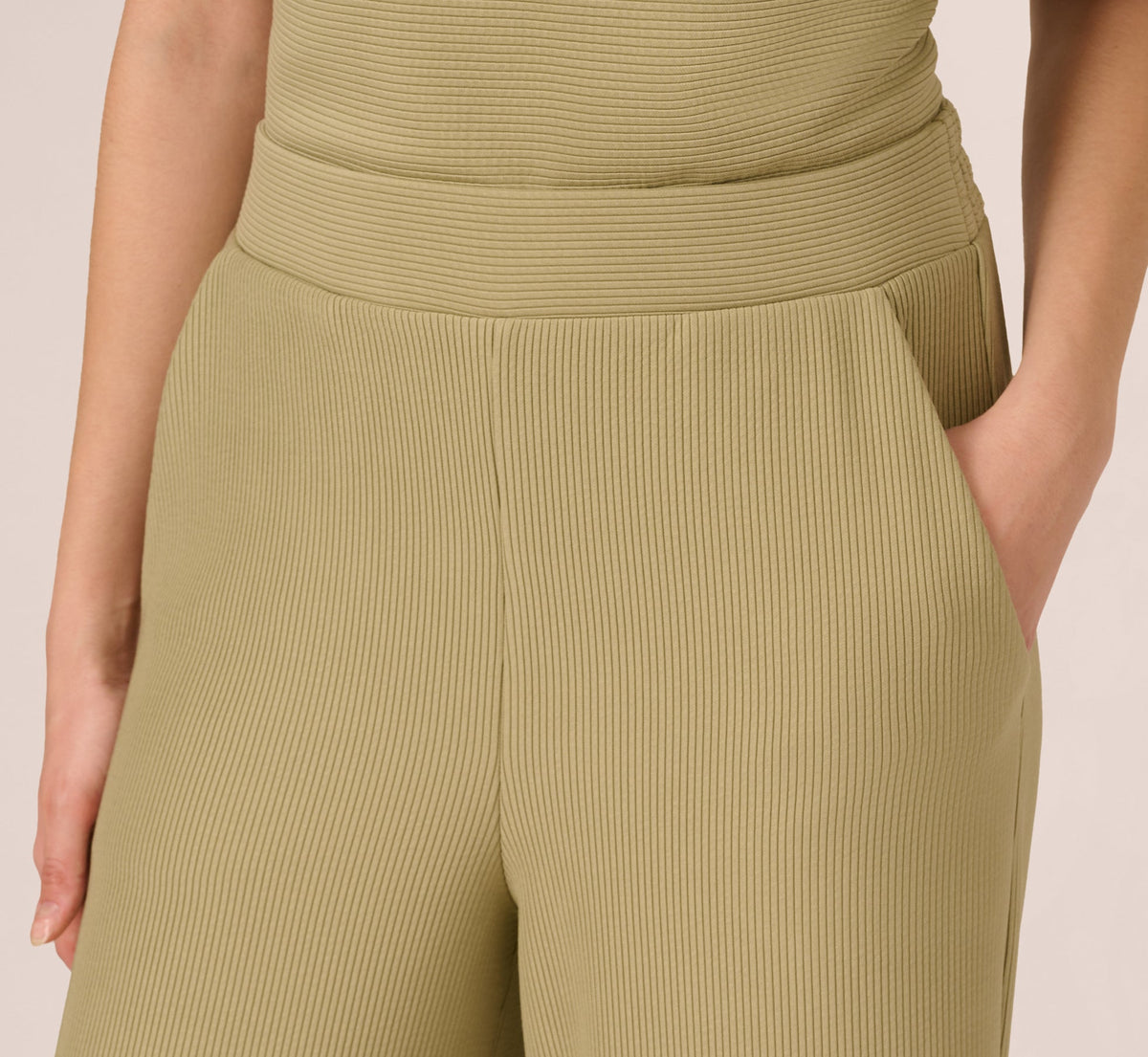 Wide Leg Rib Knit Pants - Dusty Sage Green | Adrianna Papell