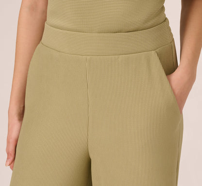 Wide Leg Rib Knit Pants - Dusty Sage Green | Adrianna Papell