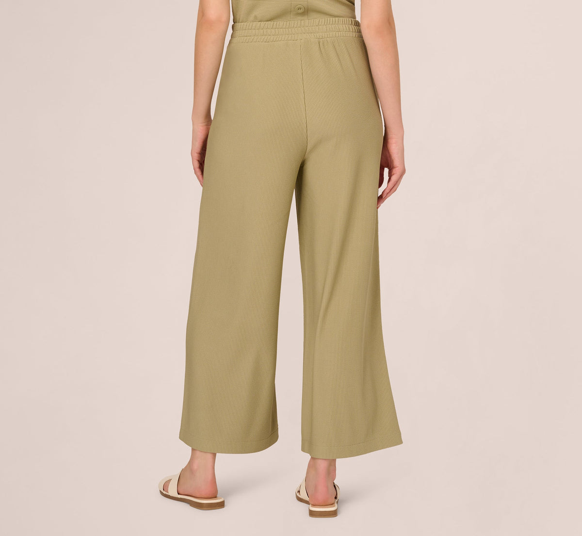 Wide Leg Rib Knit Pants - Dusty Sage Green | Adrianna Papell