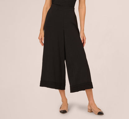 Soutache Trim Cropped Wide Leg Pant - Black | Adrianna Papell