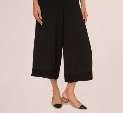 Soutache Trim Cropped Wide Leg Pant - Black | Adrianna Papell