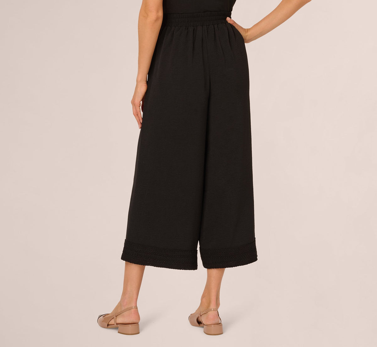 Soutache Trim Cropped Wide Leg Pant - Black | Adrianna Papell