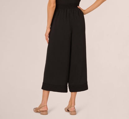 Soutache Trim Cropped Wide Leg Pant - Black | Adrianna Papell