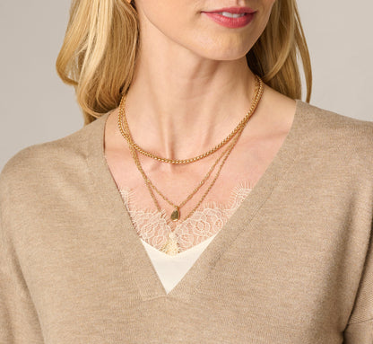 Long Sleeve Lace Twofer Sweater Top - Natural Heather Ivory | Adrianna Papell