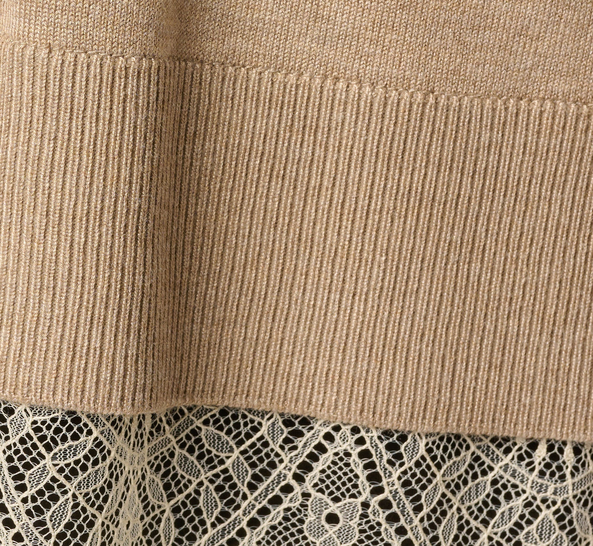 Long Sleeve Lace Twofer Sweater Top - Natural Heather Ivory | Adrianna Papell