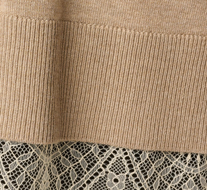 Long Sleeve Lace Twofer Sweater Top - Natural Heather Ivory | Adrianna Papell