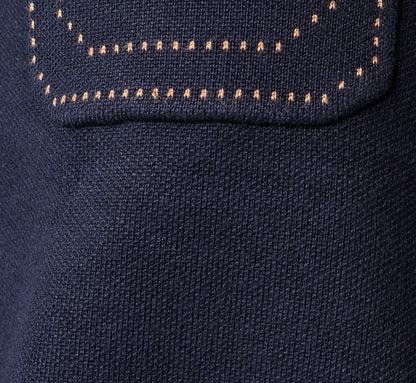 Three Quarter Sleeve Contrast Stitch Sweater - Navy Khaki | Adrianna Papell