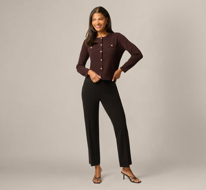 Long Sleeve Textured Knit Cardigan Sweater - Chocolate | Adrianna Papell