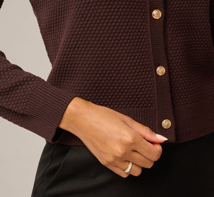 Long Sleeve Textured Knit Cardigan Sweater - Chocolate | Adrianna Papell