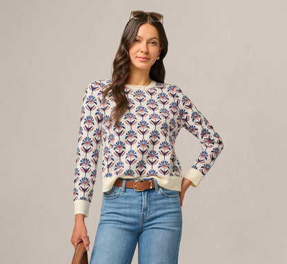 Long Sleeve Jacquard Pullover Sweater - Rustic Clay Floral | Adrianna Papell