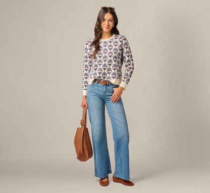 Long Sleeve Jacquard Pullover Sweater - Rustic Clay Floral | Adrianna Papell