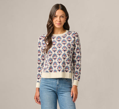 Long Sleeve Jacquard Pullover Sweater - Rustic Clay Floral | Adrianna Papell