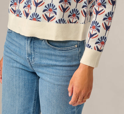 Long Sleeve Jacquard Pullover Sweater - Rustic Clay Floral | Adrianna Papell