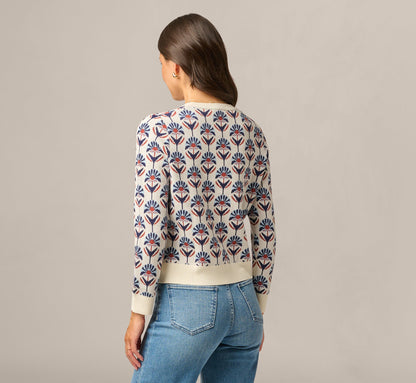 Long Sleeve Jacquard Pullover Sweater - Rustic Clay Floral | Adrianna Papell