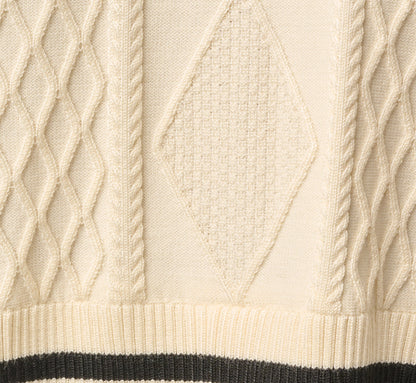 Long Sleeve Cable Knit Twofer Sweater Top - Cream Black W  Ivory | Adrianna Papell
