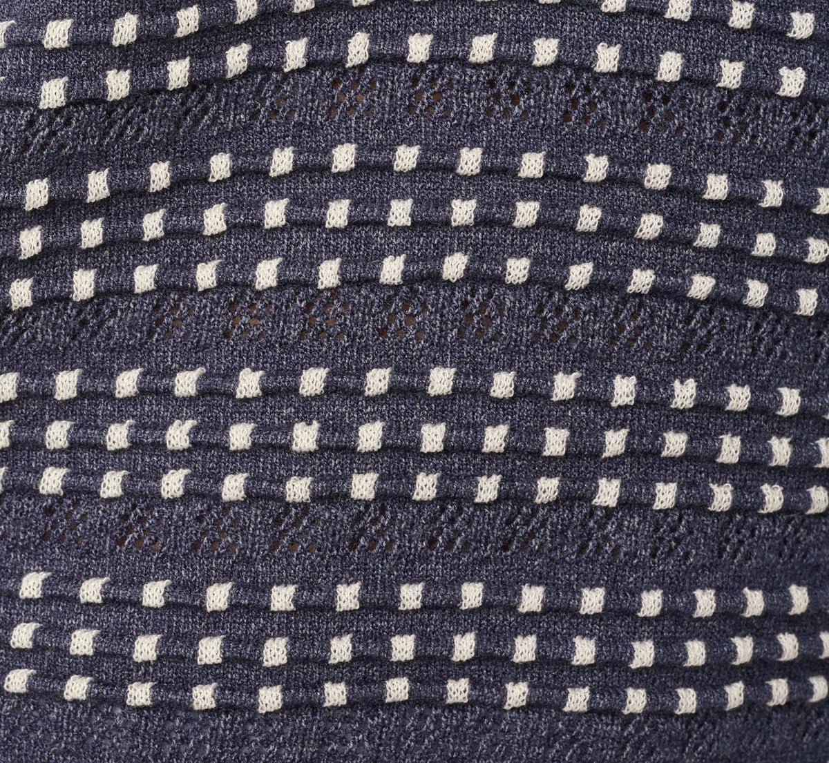 Fringe Trim Textured Polo Sweater - Navy Ivory | Adrianna Papell