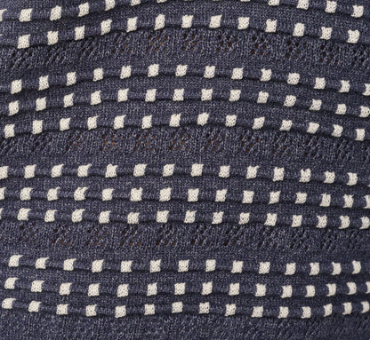 Fringe Trim Textured Polo Sweater - Navy Ivory | Adrianna Papell