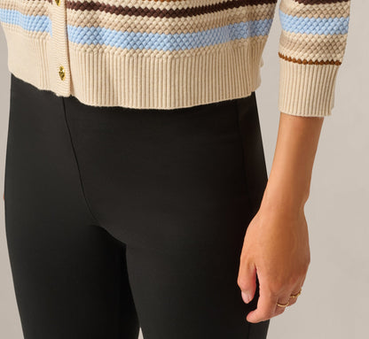 Three Quarter Sleeve Pebble Texture Cardigan Sweater - Brown Classic Blue Combo | Adrianna Papell