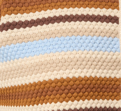 Three Quarter Sleeve Pebble Texture Cardigan Sweater - Brown Classic Blue Combo | Adrianna Papell