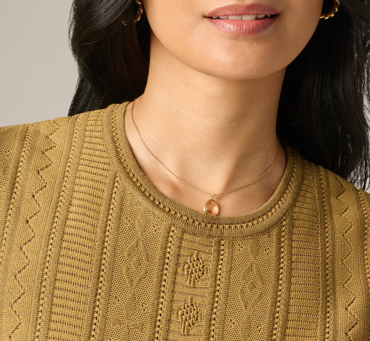 Flared Hem Open Pointelle Knit Tank Top - Earthy Green | Adrianna Papell