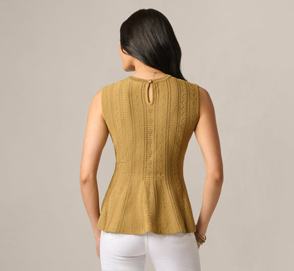 Flared Hem Open Pointelle Knit Tank Top - Earthy Green | Adrianna Papell