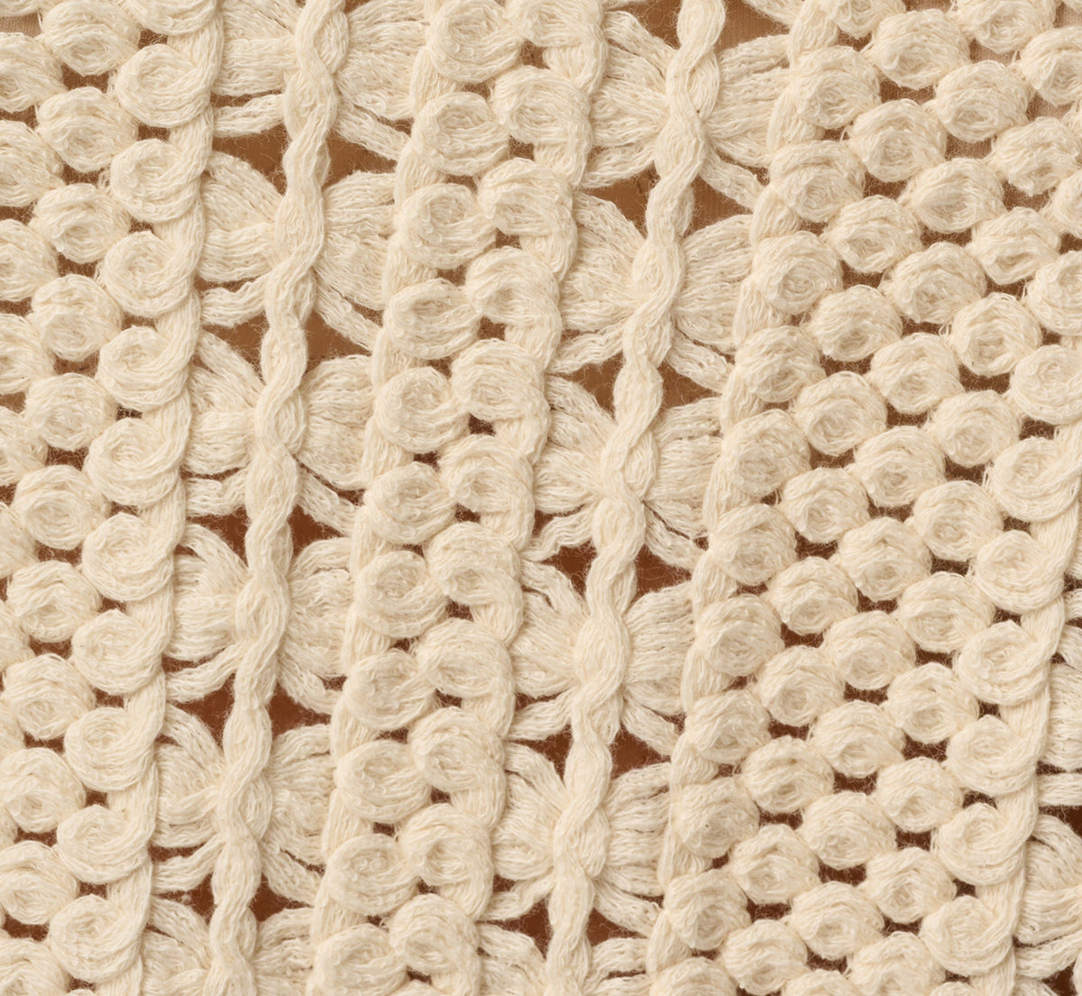 Short Sleeve Cable Crochet Open Knit Fringe Top - Cream | Adrianna Papell