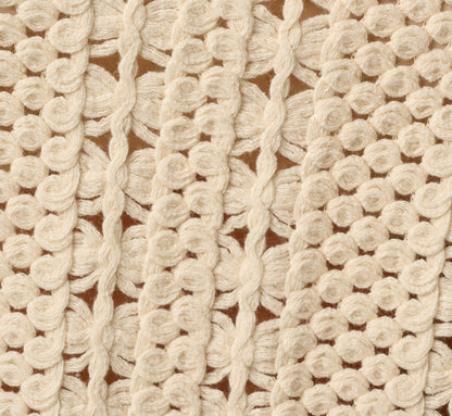 Short Sleeve Cable Crochet Open Knit Fringe Top - Cream | Adrianna Papell