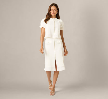 Pearly Trim Knit Midi Skirt - Meringue | Adrianna Papell