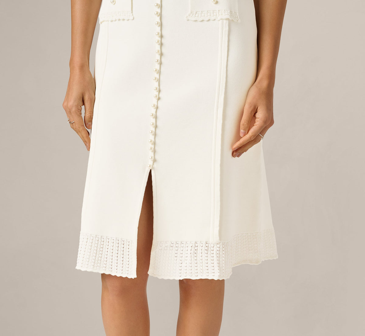 Pearly Trim Knit Midi Skirt - Meringue | Adrianna Papell