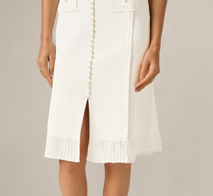 Pearly Trim Knit Midi Skirt - Meringue | Adrianna Papell
