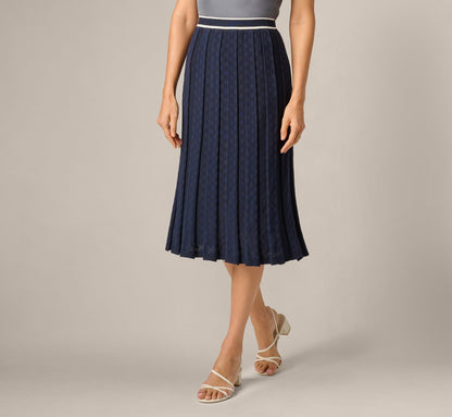 Pointelle Knit Tipped Midi Skirt - Navy Ivory | Adrianna Papell