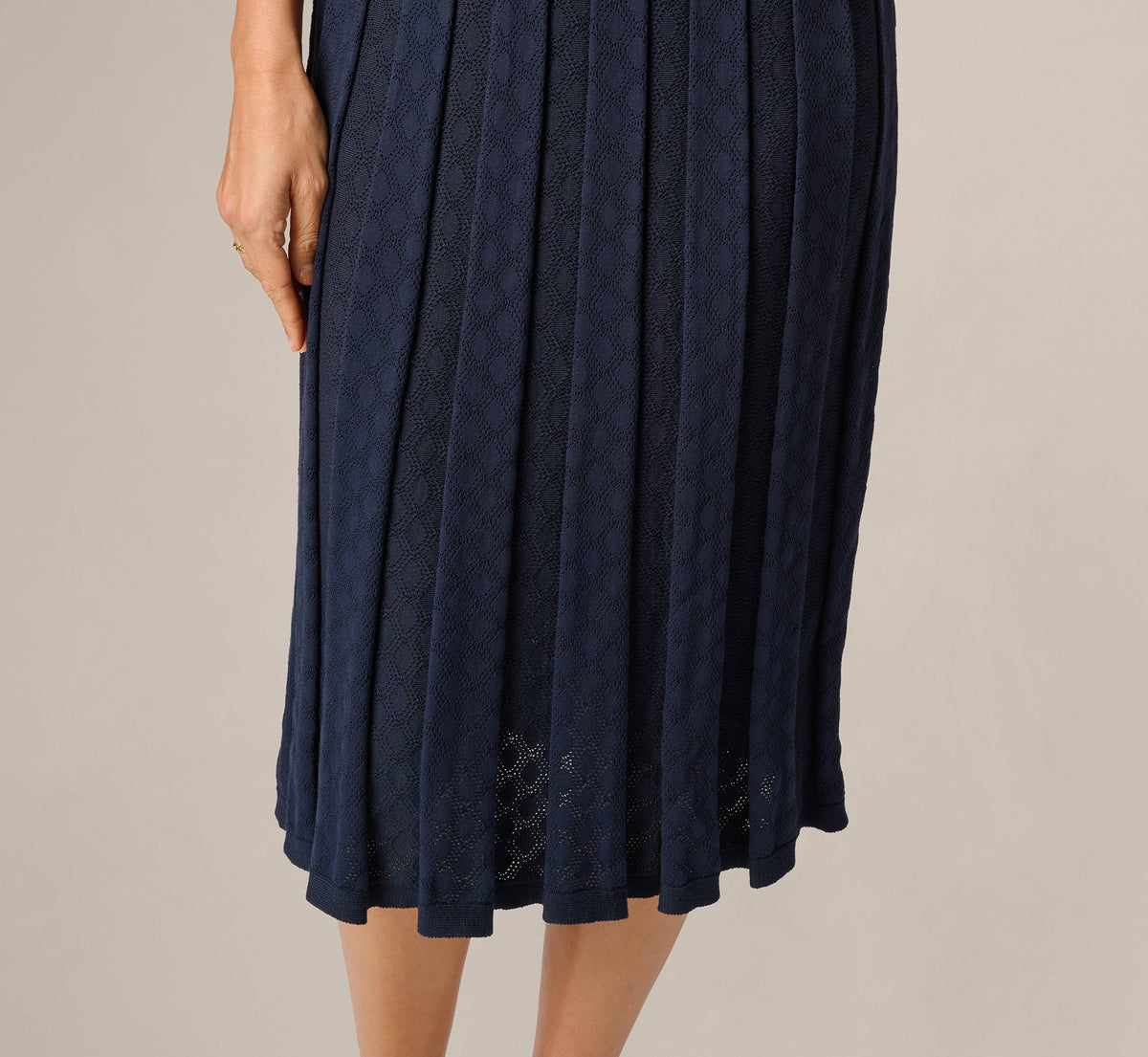 Pointelle Knit Tipped Midi Skirt - Navy Ivory | Adrianna Papell