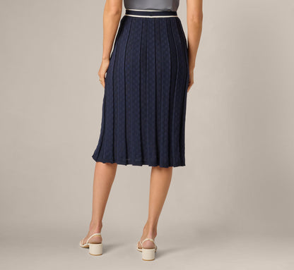 Pointelle Knit Tipped Midi Skirt - Navy Ivory | Adrianna Papell