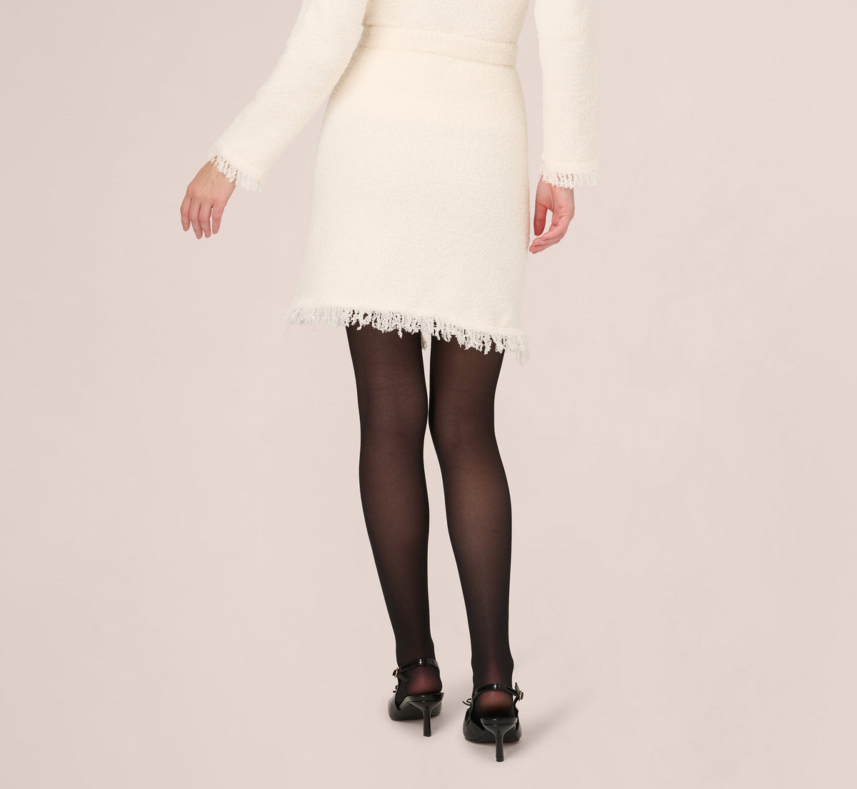Chenille Boucle Bow Skirt - Ivory Black | Adrianna Papell