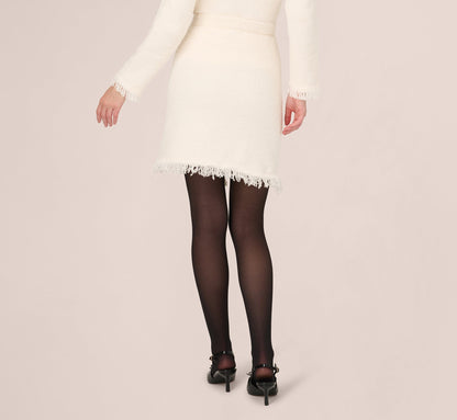 Chenille Boucle Bow Skirt - Ivory Black | Adrianna Papell