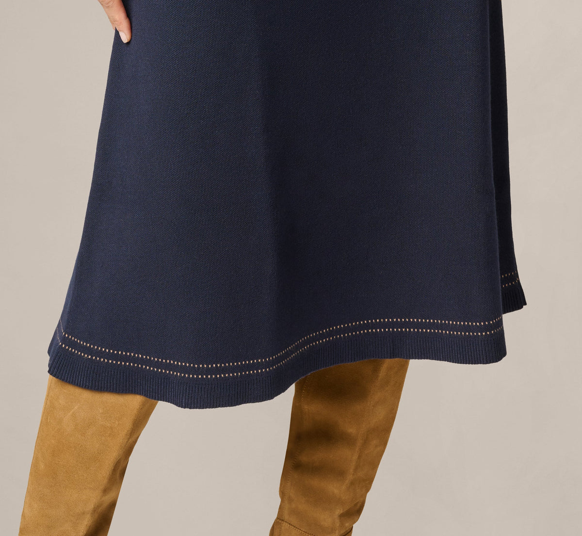 Contrast Stitch Knit Midi Skirt - Navy Khaki | Adrianna Papell