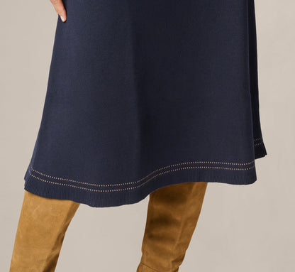 Contrast Stitch Knit Midi Skirt - Navy Khaki | Adrianna Papell