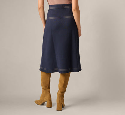 Contrast Stitch Knit Midi Skirt - Navy Khaki | Adrianna Papell