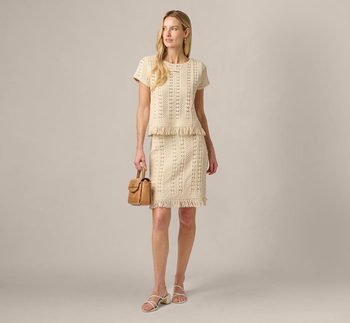 Cable Crochet Fringe Short Skirt - Cream | Adrianna Papell