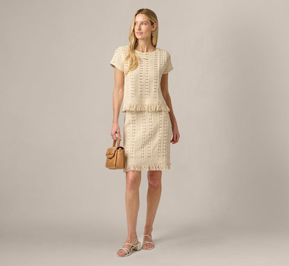 Cable Crochet Fringe Short Skirt - Cream | Adrianna Papell