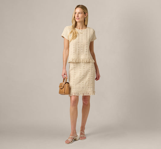 Cable Crochet Fringe Short Skirt - Cream | Adrianna Papell