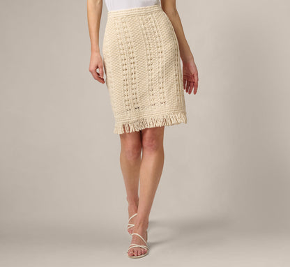 Cable Crochet Fringe Short Skirt - Cream | Adrianna Papell
