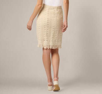 Cable Crochet Fringe Short Skirt - Cream | Adrianna Papell