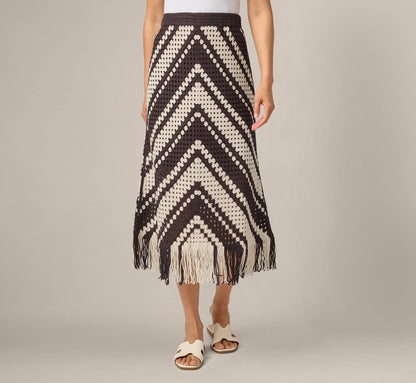 Crochet Knit Fringe Midi Skirt - Chocolate Cream | Adrianna Papell