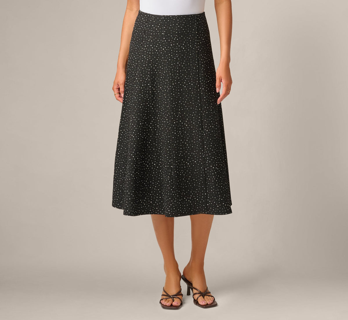 Textured Knit Gored Midi Skirt - Black Ivory Scribble Dot | Adrianna Papell